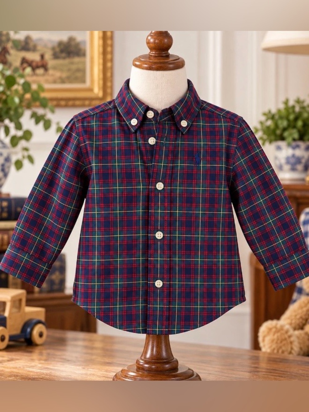 Ralph Lauren Boys 9M Tartan Plaid Button Down Shirt Pony 100% Cotton Preppy